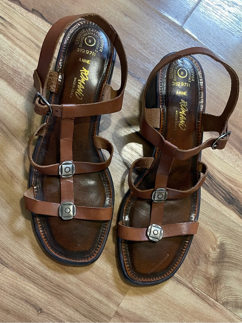 Romano Anne Brazilian Leather Heeled Strappy Gladiator Sandal Brown Size 11 boho - Picture 2 of 6
